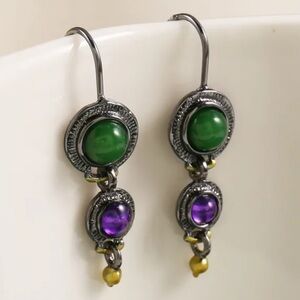Earrings Mardi Gras colored. Black plated. Green, purple, and gold colors, NWOT